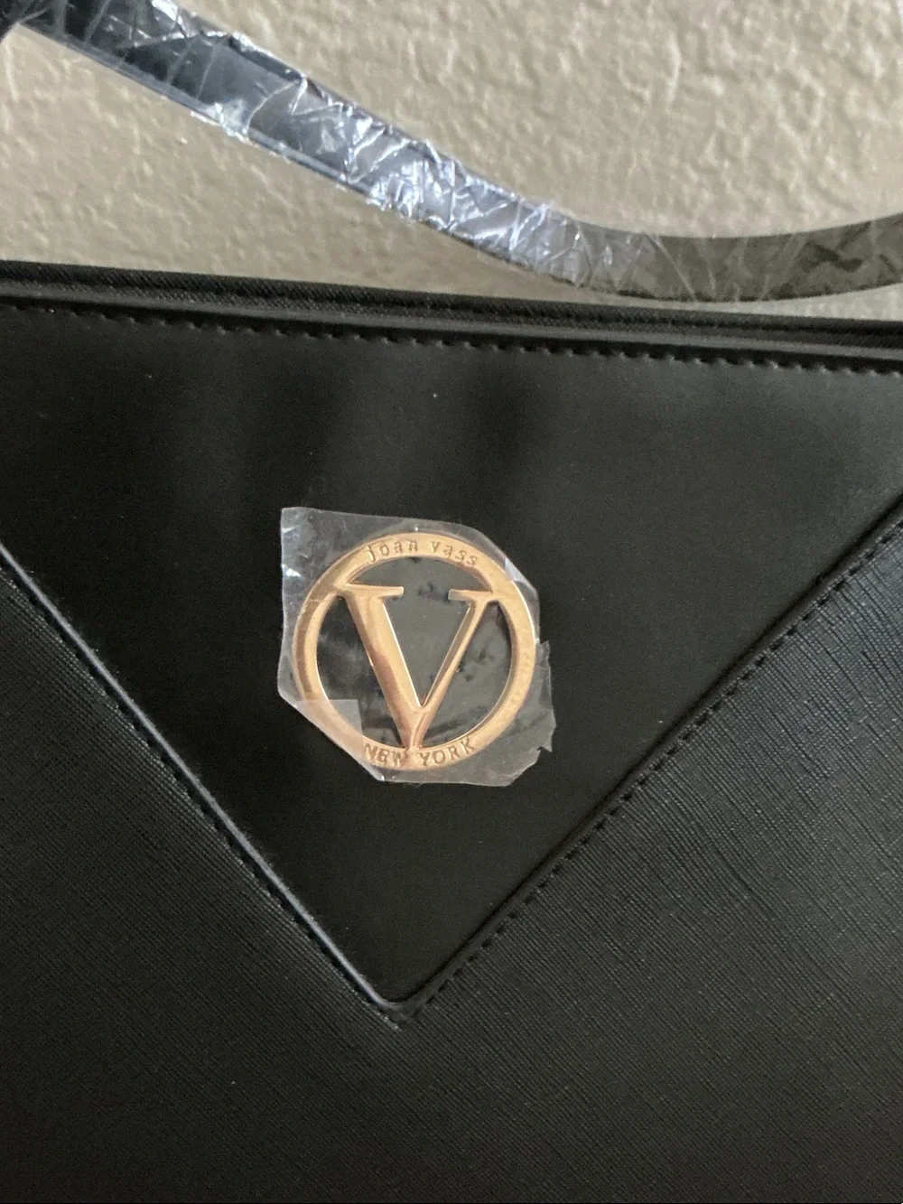 Joan Vass Black Tote with Gold Logo and Wristlet